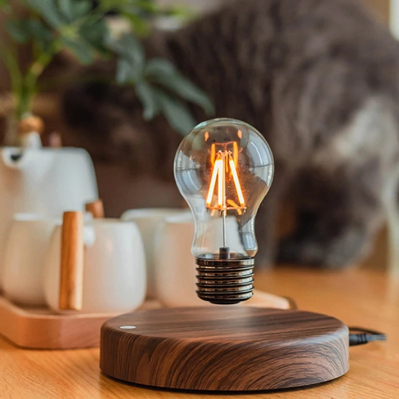 Hot Seller Wooden Design Magnetic Levitating Light Bulb Floating LED Table Lamp Creative Business Gift for Decoration